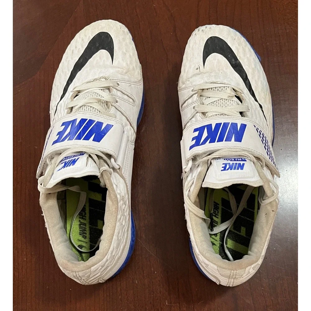 Nike High Jump Elite Track Field Spikes White Blue 806561-100 Mens Size 9 Cleats